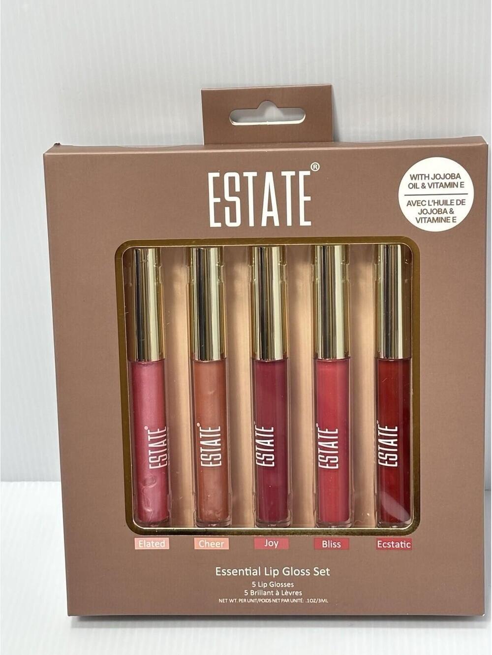 ESTATE Cosmetics Essential Lip Gloss Set 5 Full Size High Shine Jojoba Oil Vit E
